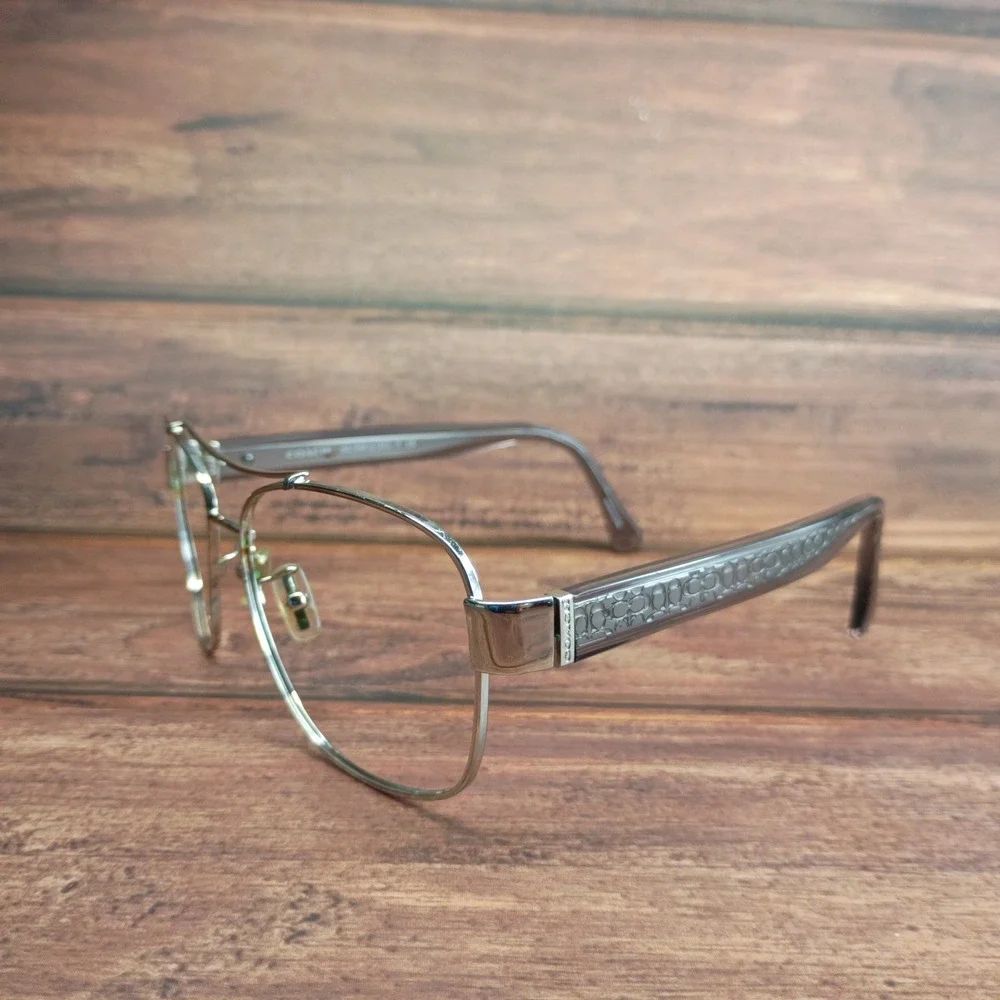 Coach HC 7064 L151 Silver Dark Grey Crystal Aviator Eyeglass Frames 56-16-135